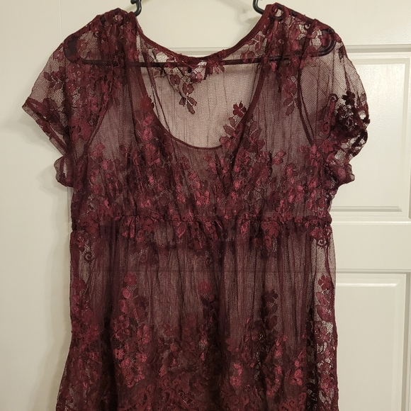 Torrid Maroon Lace Peplum Shirt - Picture 4 of 4
